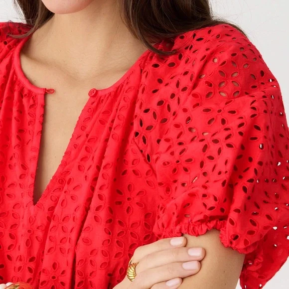 Provence smocked-waist midi dress in eyelet